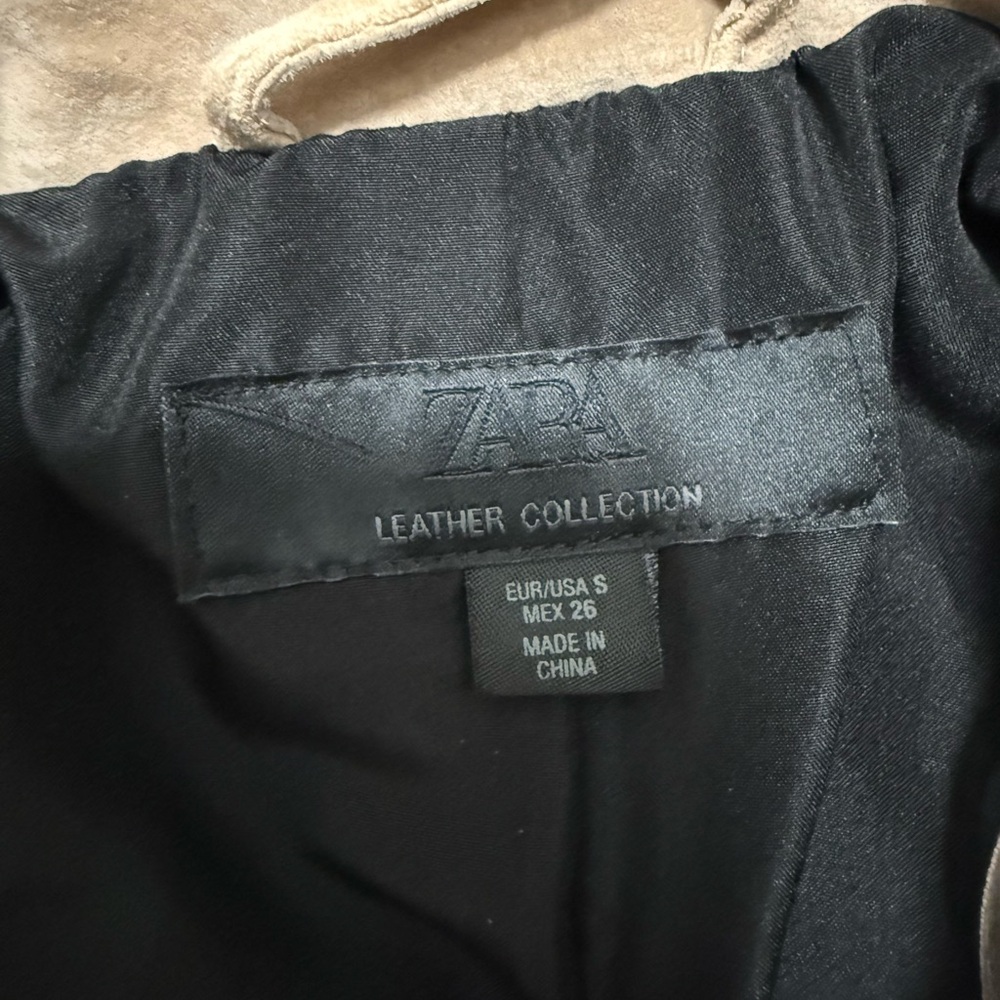 Suede Double-Breasted Tan Women's Blazer Jacket Zara Leather Collection - Picture 7 of 7